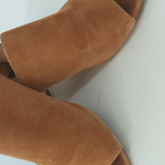Tory Burch Salinas Mule Suede Leather Open Toe Block Heel Sandals Tan size 8.5 - Picture 7 of 13